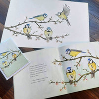 Blue tits on a blossom branch – original watercolour painting